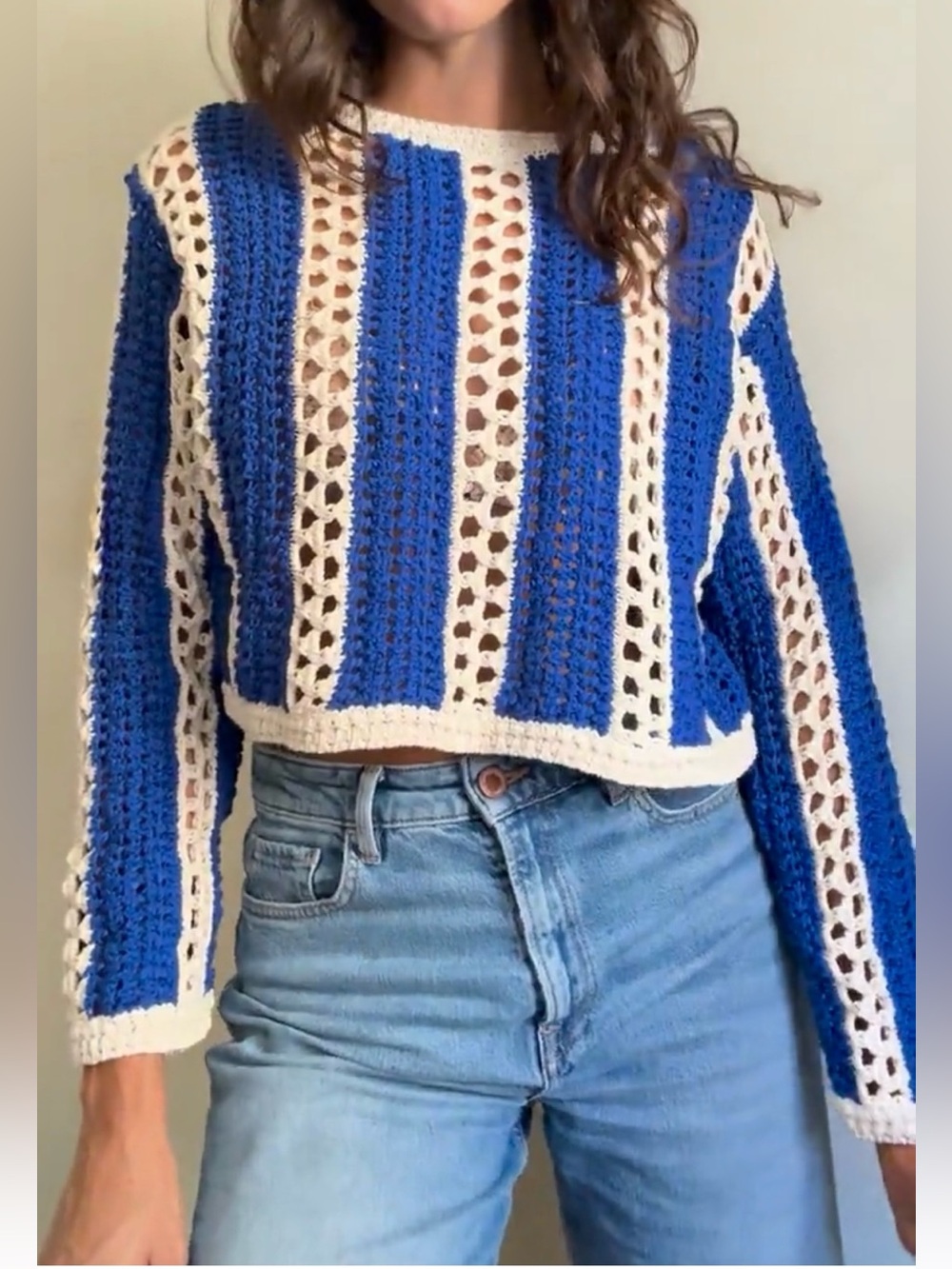 New ZARA Crochet Knit Cropped Sweater